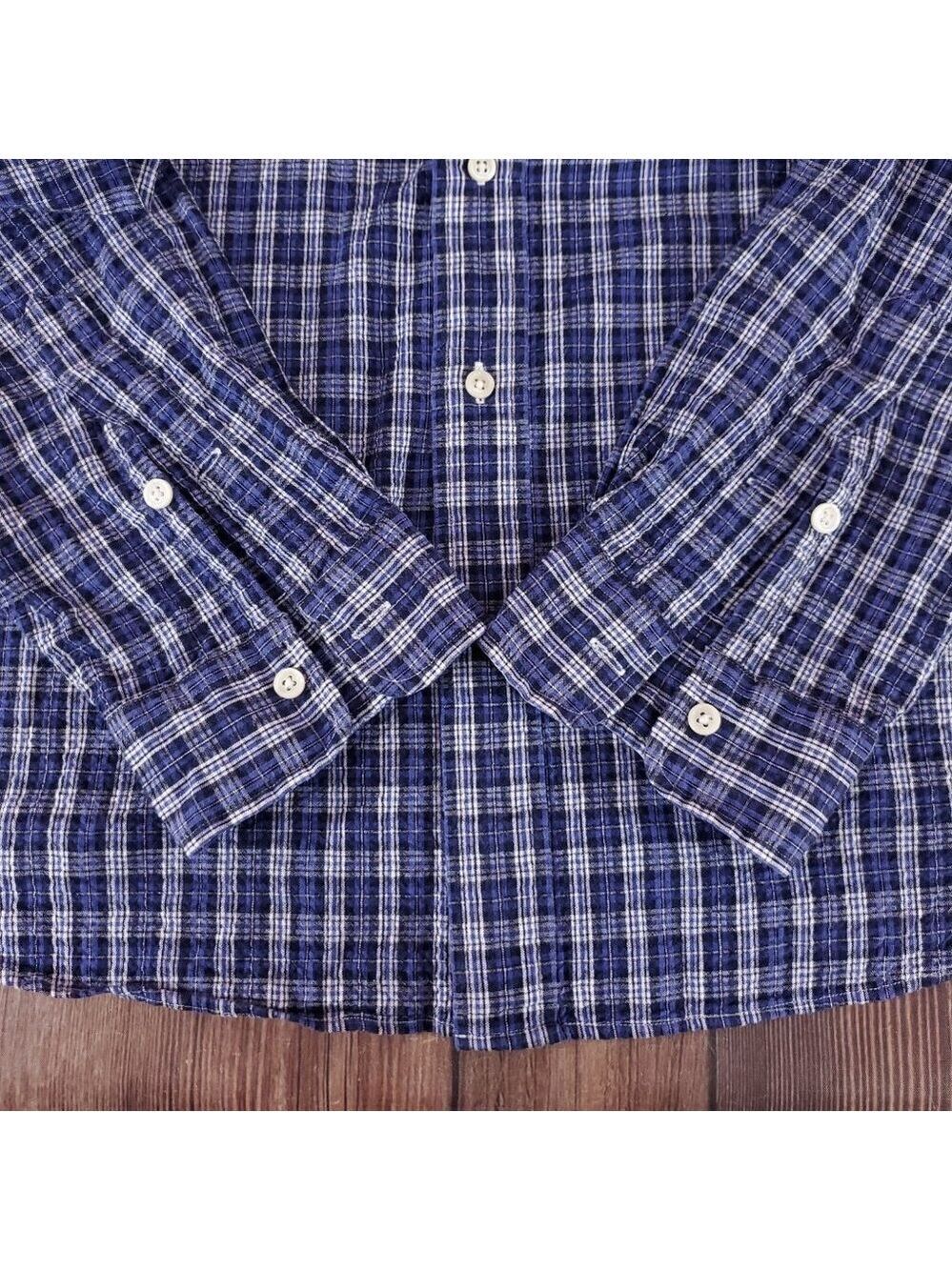 Vtg Ralph Lauren Blaire Seersucker Mens XL Blue White Plaid LS Button Down Shirt - Picture 6 of 12